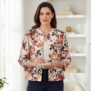 Isabella Suits Womans Blazer Jacket Size 18 Ivory Floral Print Pleated 4 Button